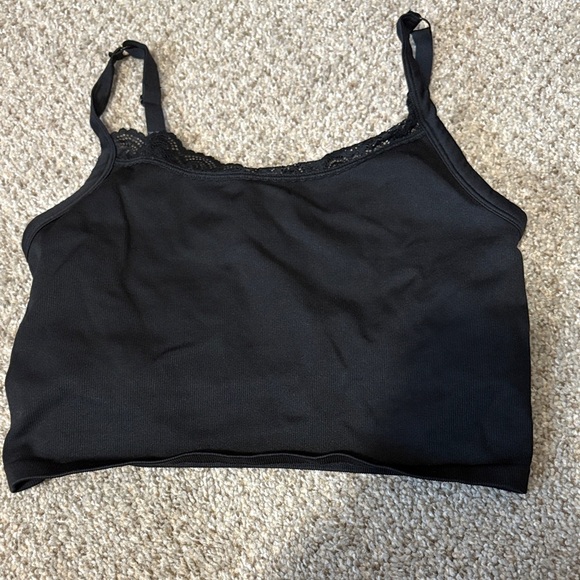 aerie Tops - Aerie Black Lace Trim Tank Top Built in Sports Bra